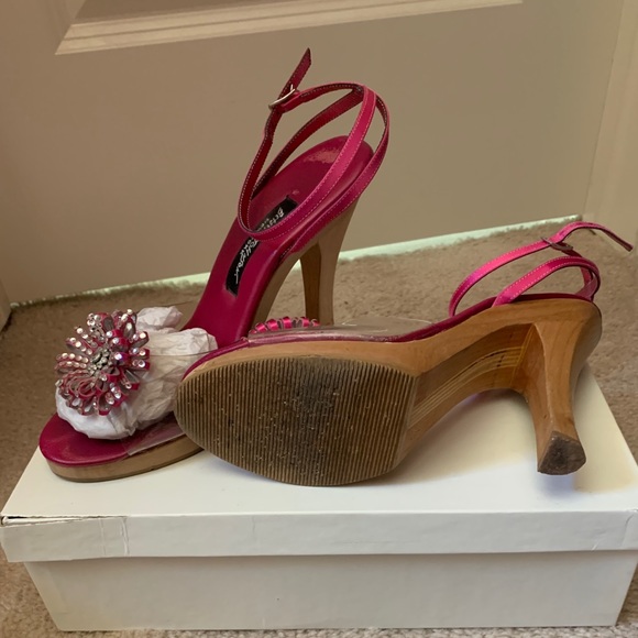 Vintage Betsey Johnson Hot Pink Rhinestone Heels - Picture 5 of 5